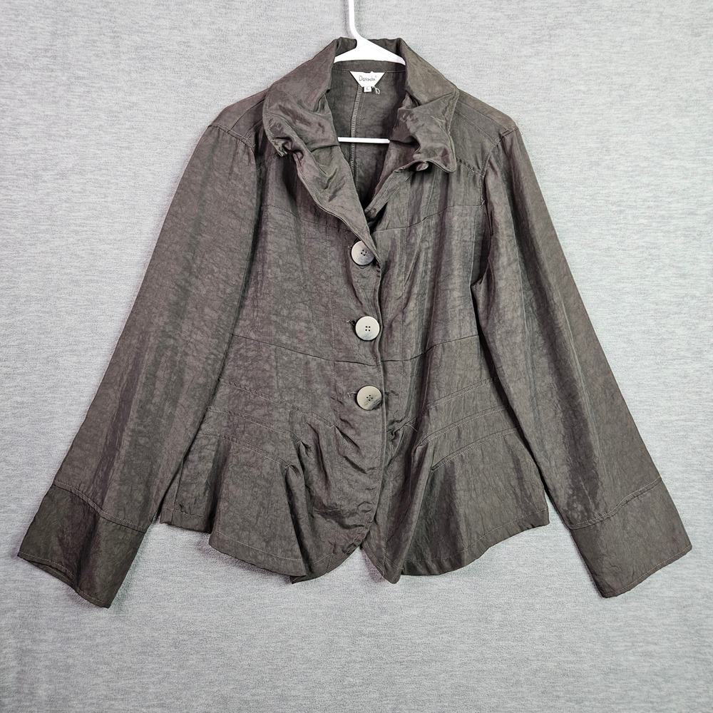 Dorman Women's Sz L Gray Textured Button Front Peplum Jacket Lightweight